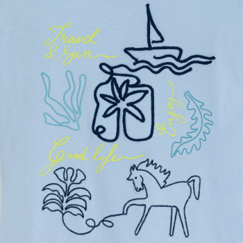 تيشيرت أزرق فاتح بأكمام قصيرة مطرز للأولاد